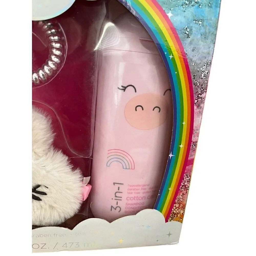 Unicorn 3 in 1 Shampoo Conditioner Body Wash Bath Set Sleep Mask Hair Ties New